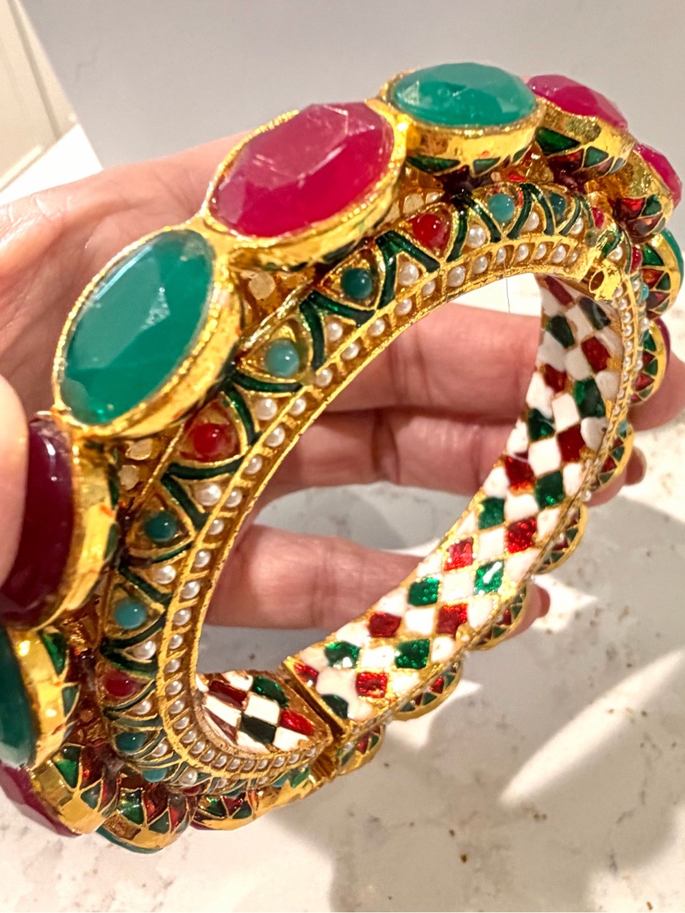 Rajwada Kada Bangle Size 2.8 | Kundan Meenakari Openable Indian Bangle 75g